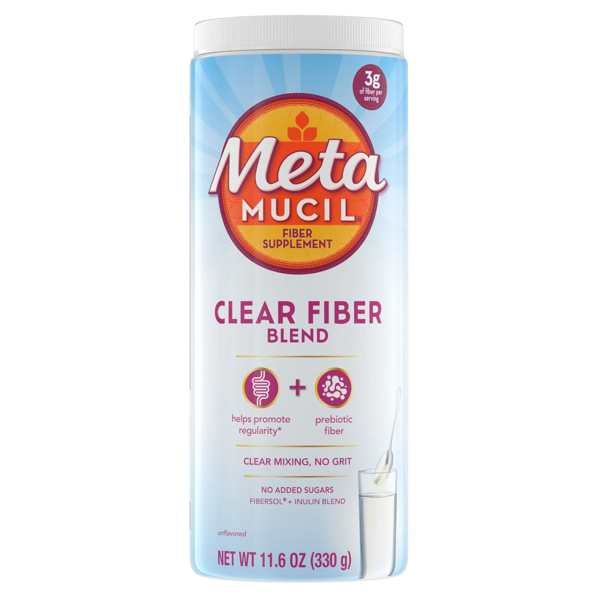 Metamucil Fiber Supplement, Unflavored Clear Mixing Powder, No Grit, No Sugar Added, Plant Based Prebiotic Fiber Supplement - FENGGESTORE20