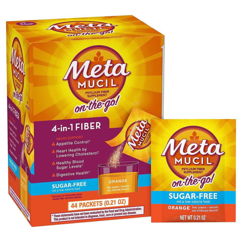 Metamucil On-the-Go Packets, Sugar-Free, 44 Packets, 4-in-1 Psyllium Husk Fiber Supplement, Orange Flavored, Individual Servings Great for Travel - FENGGESTORE20