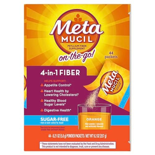 Metamucil On-the-Go Packets, Sugar-Free, 44 Packets, 4-in-1 Psyllium Husk Fiber Supplement, Orange Flavored, Individual Servings Great for Travel - FENGGESTORE20