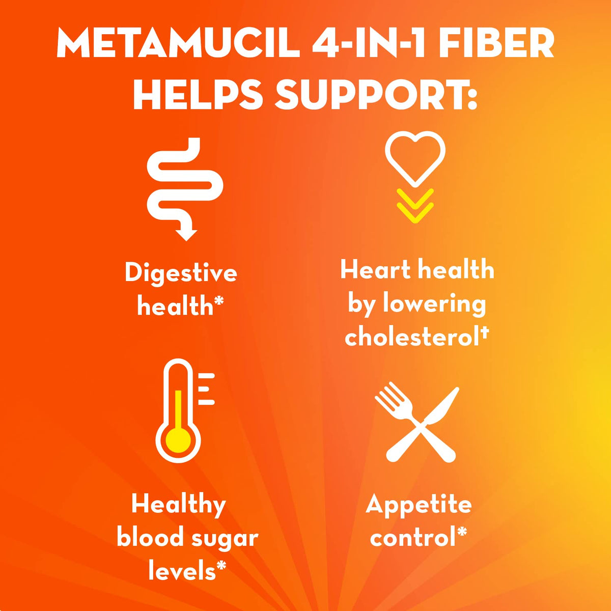 Metamucil On-the-Go Packets, Sugar-Free, 44 Packets, 4-in-1 Psyllium Husk Fiber Supplement, Orange Flavored, Individual Servings Great for Travel - FENGGESTORE20
