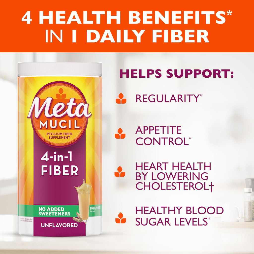 Metamucil, Psyllium Husk Powder, Unflavored with No Added Sweeteners, 114 Servings, 4-in-1 Fiber Supplement, Daily Psyllium Husk Fiber Powder - FENGGESTORE20