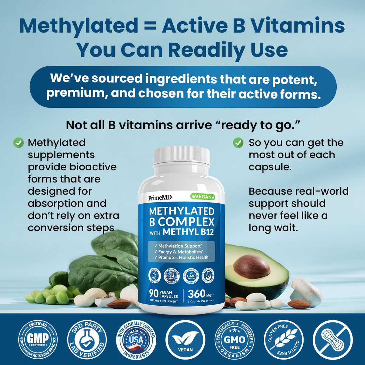 Methylated B Complex with Methylfolate and B12 Methylcobalamin 1000 mcg - Methylated Multivitamin for Energy, Brain Function, and Wellness - Vitamin B Complex for Men & Women (90 Servings) (Pack of 1) - FENGGESTORE20