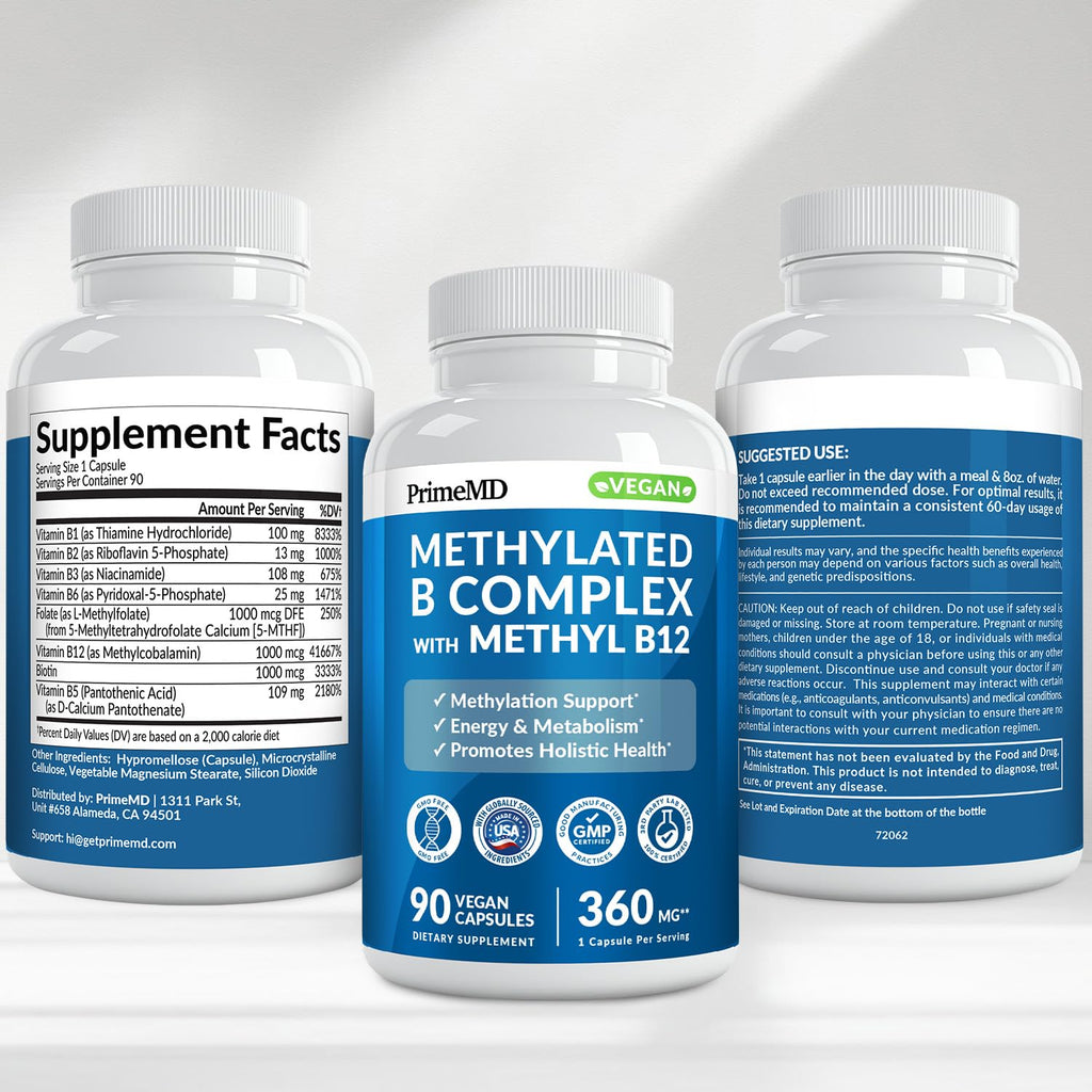 Methylated B Complex with Methylfolate and B12 Methylcobalamin 1000 mcg - Methylated Multivitamin for Energy, Brain Function, and Wellness - Vitamin B Complex for Men & Women (90 Servings) (Pack of 1) - FENGGESTORE20