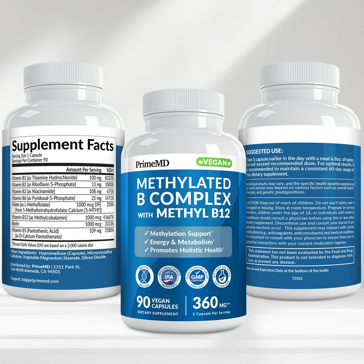 Methylated B Complex with Methylfolate and B12 Methylcobalamin 1000 mcg - Methylated Multivitamin for Energy, Brain Function, and Wellness - Vitamin B Complex for Men & Women (90 Servings) (Pack of 1) - FENGGESTORE20