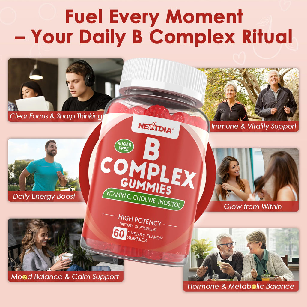 Methylated Vitamin B Complex Gummies 2 Pack, Methyl B12 & Folate with B1, B2, B3, B5, Biotin | Vitamin C, Zinc, Choline & Inositol – B Complex Supplement for Energy - FENGGESTORE20