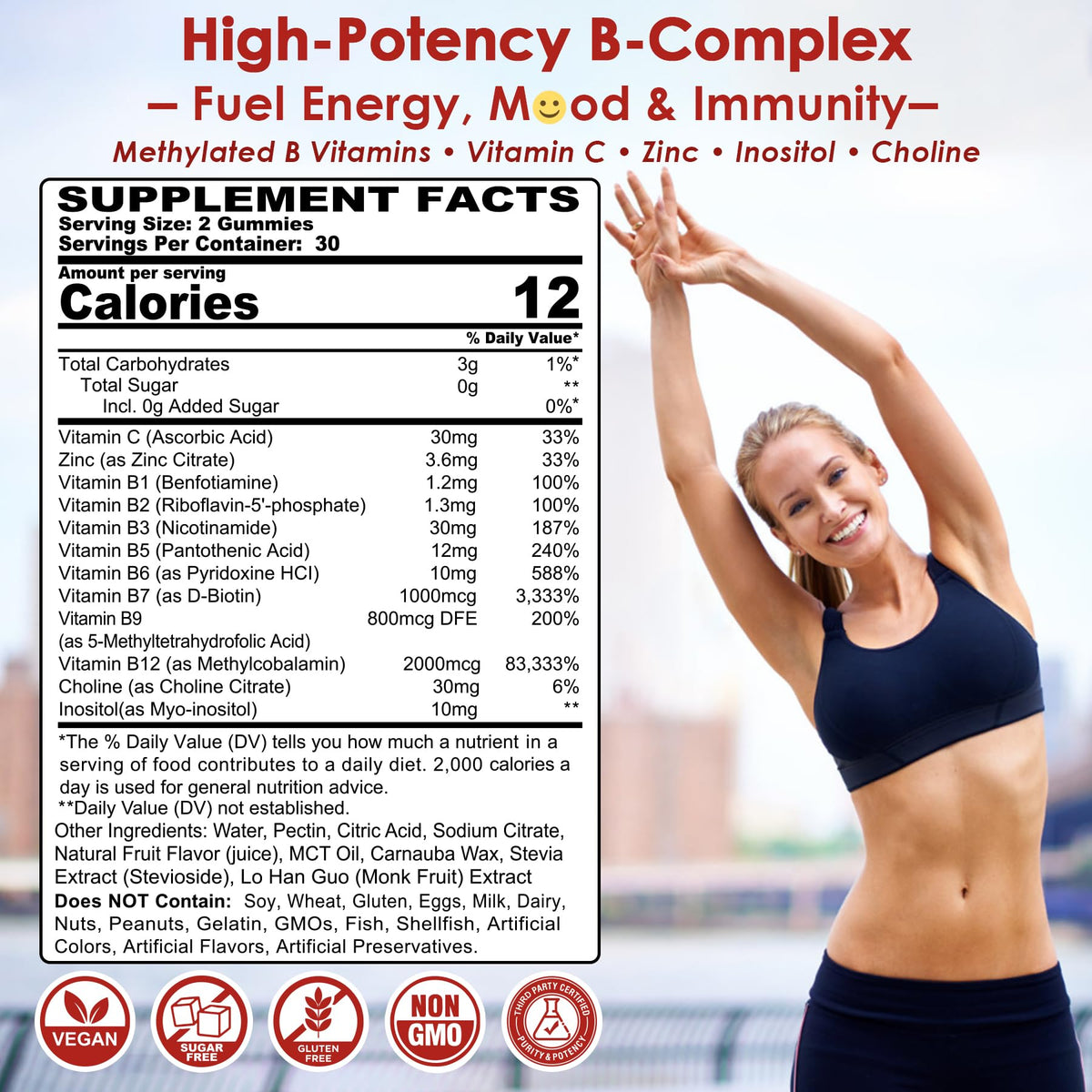 Methylated Vitamin B Complex Gummies 2 Pack, Methyl B12 & Folate with B1, B2, B3, B5, Biotin | Vitamin C, Zinc, Choline & Inositol – B Complex Supplement for Energy - FENGGESTORE20
