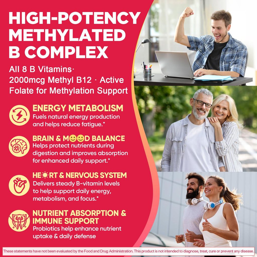 Methylated Vitamin B Complex Gummies for Women & Men, High Dose 2000 mcg Methyl B12, Liposomal Super All B Vitamins Methylfolate, B1, B2, B3, B5, B6, B7, Vitamin C, - FENGGESTORE20