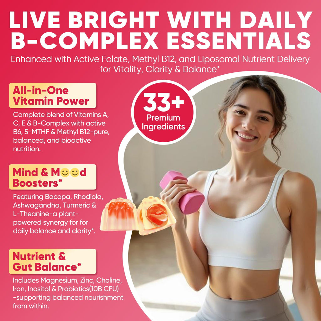 Methylated Vitamin B Complex Gummies for Women & Men, High Dose 2000 mcg Methyl B12, Liposomal Super All B Vitamins Methylfolate, B1, B2, B3, B5, B6, B7, Vitamin C, - FENGGESTORE20