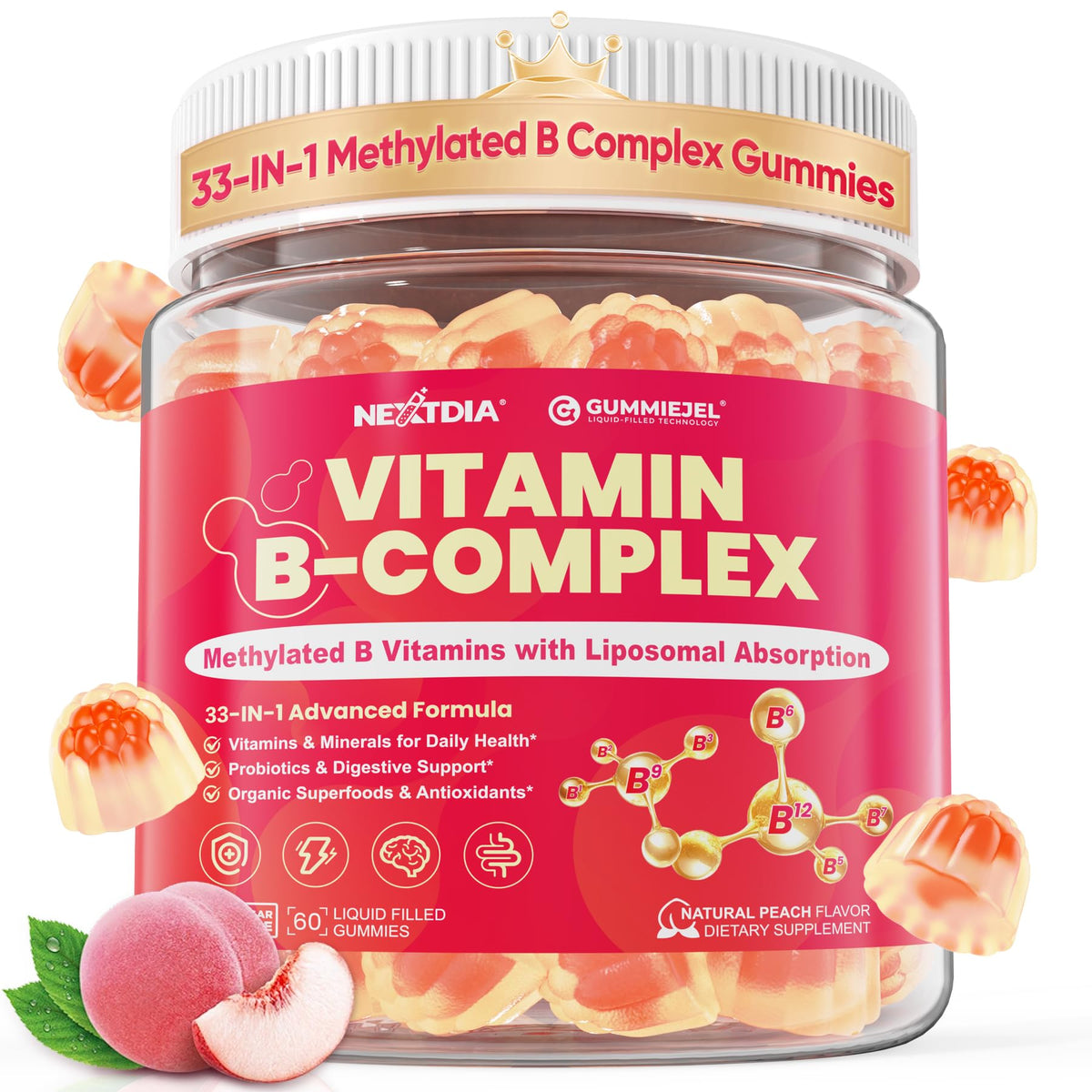 Methylated Vitamin B Complex Gummies for Women & Men, High Dose 2000 mcg Methyl B12, Liposomal Super All B Vitamins Methylfolate, B1, B2, B3, B5, B6, B7, Vitamin C, - FENGGESTORE20