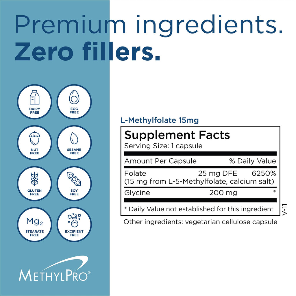 MethylPro 15mg L-Methylfolate (30 Capsules) - Professional Strength Active Methylfolate, 5-MTHF Supplement for Mood, Brain Health + Immune Support, - FENGGESTORE20
