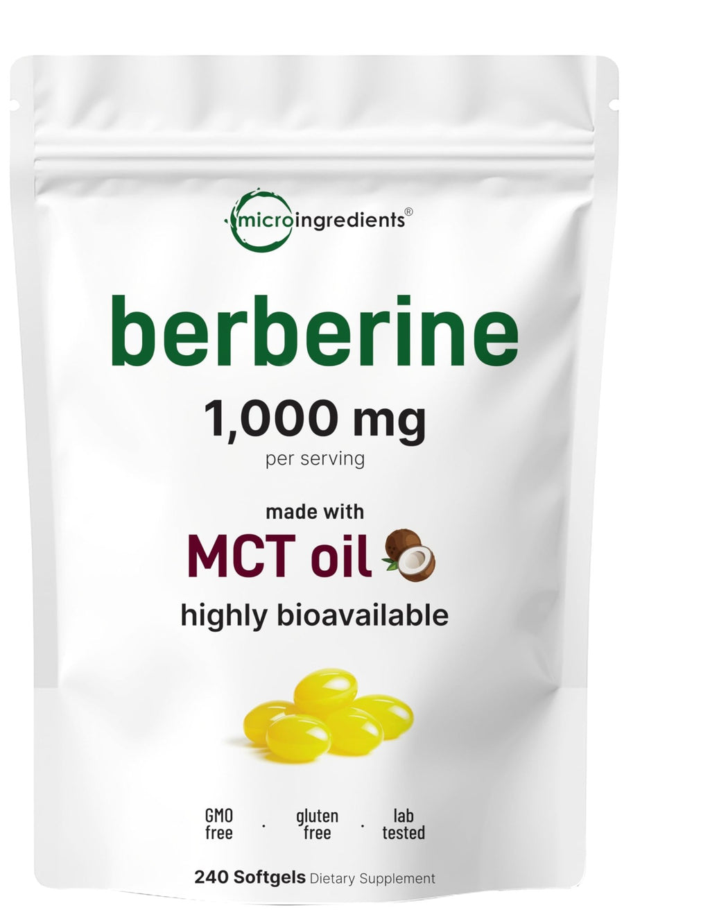 Micro Ingredients 1000mg with MCT Oil, 240 Softgels | Highly Bioavailable Formula with Berberine HCI from Aristata - FENGGESTORE20