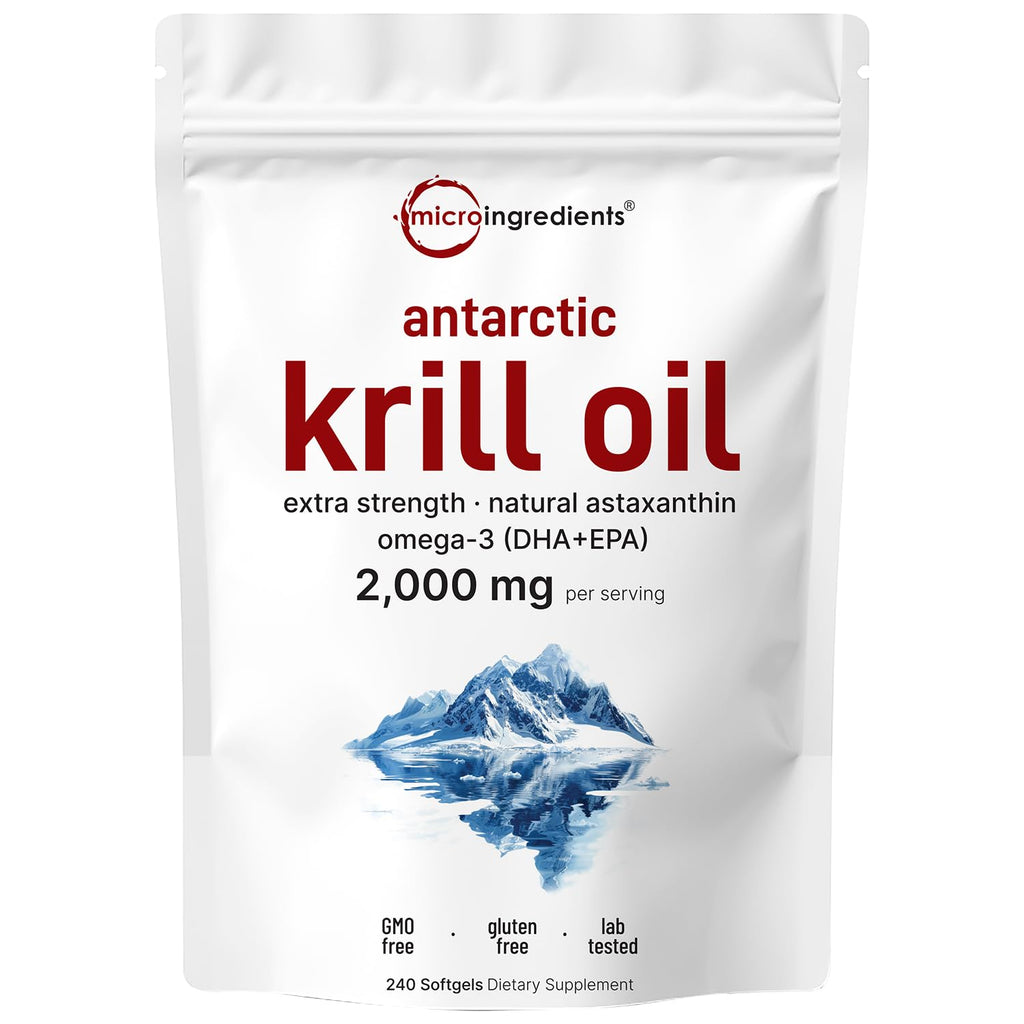 Micro Ingredients Antarctic Krill Oil Supplement, 2,000mg Per Serving, 240 Softgels, Triple Strength, Rich in Omega-3s EPA, DHA & Natural Astaxanthin - FENGGESTORE20