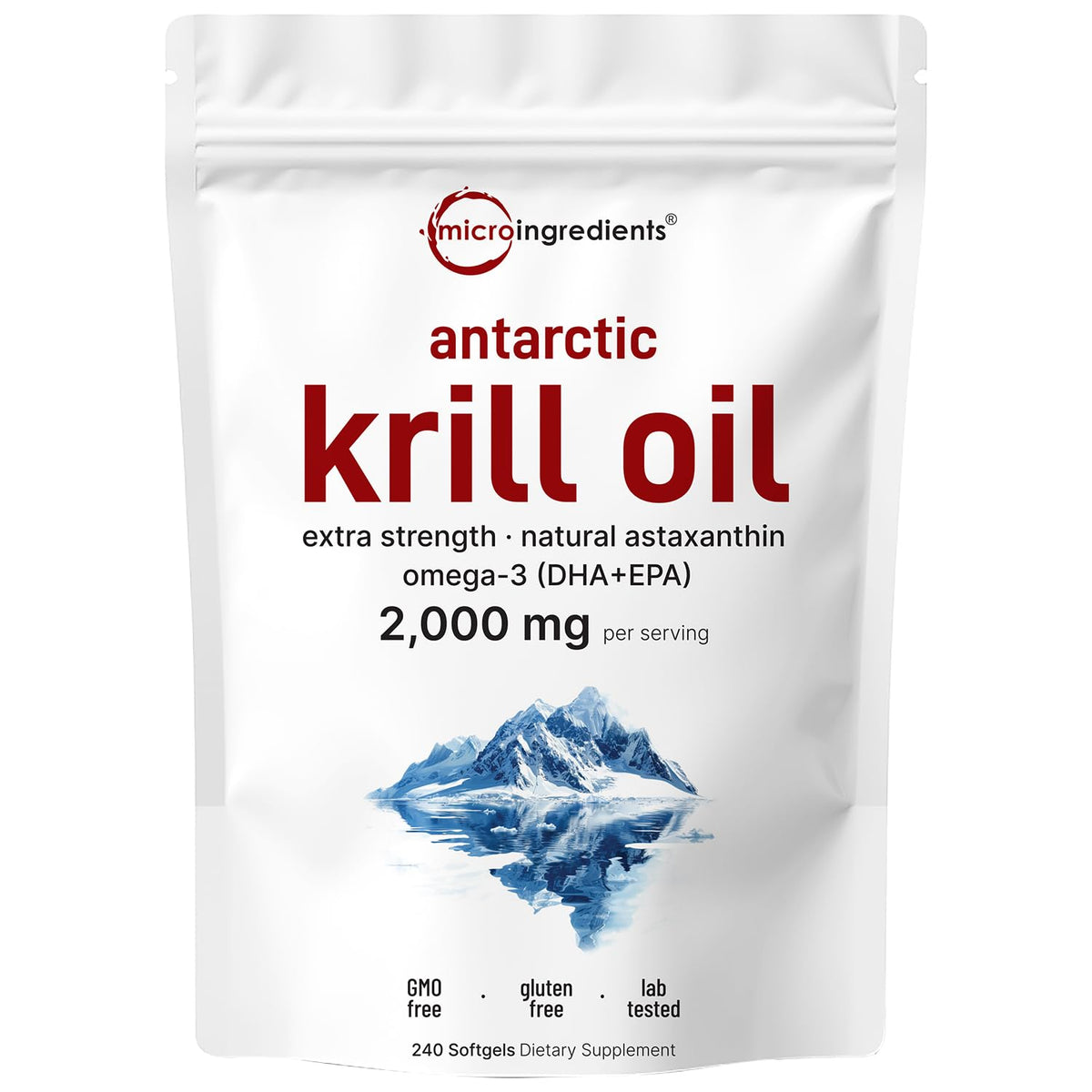 Micro Ingredients Antarctic Krill Oil Supplement, 2,000mg Per Serving, 240 Softgels, Triple Strength, Rich in Omega-3s EPA, DHA & Natural Astaxanthin - FENGGESTORE20