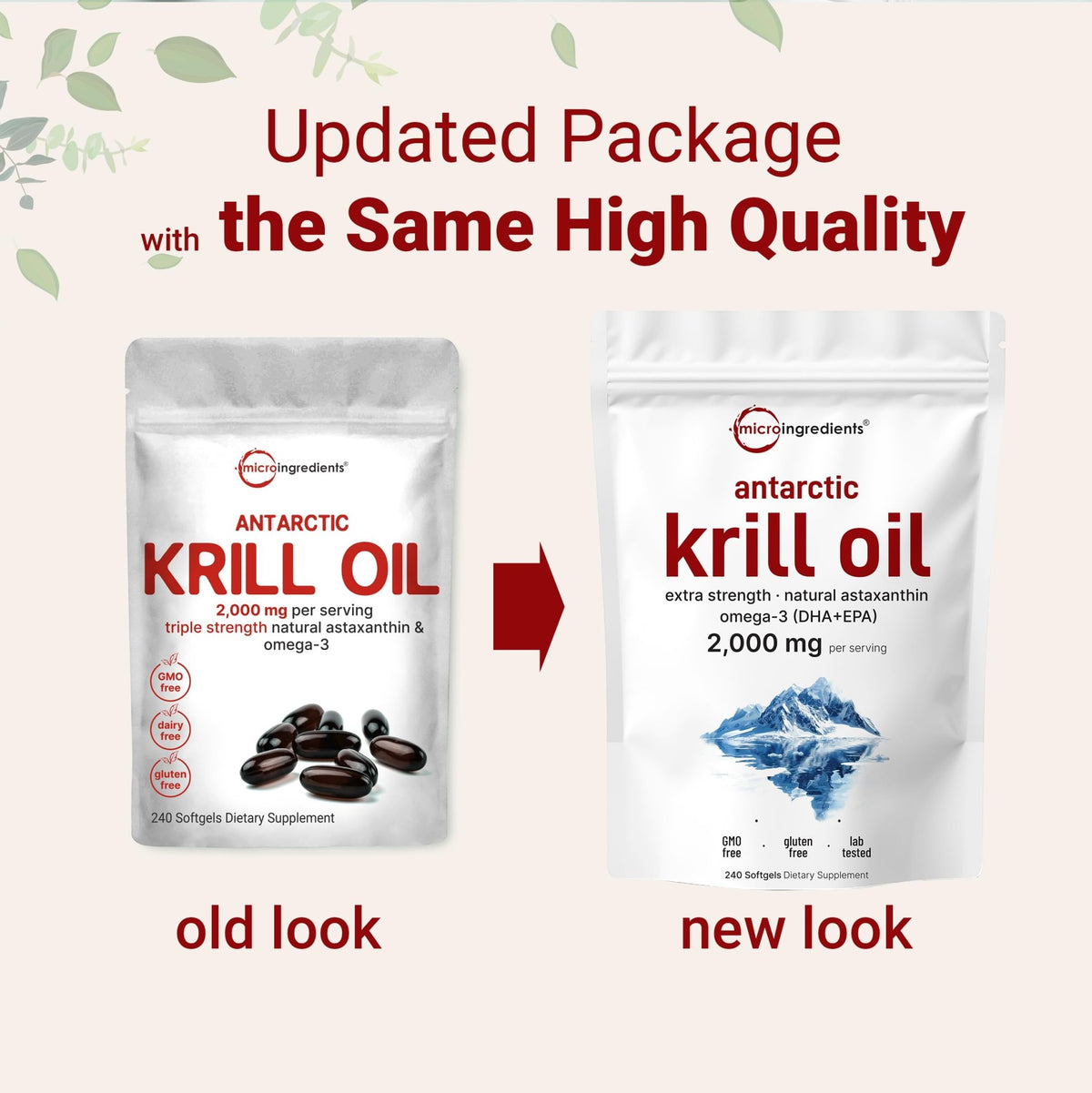 Micro Ingredients Antarctic Krill Oil Supplement, 2,000mg Per Serving, 240 Softgels, Triple Strength, Rich in Omega-3s EPA, DHA & Natural Astaxanthin - FENGGESTORE20