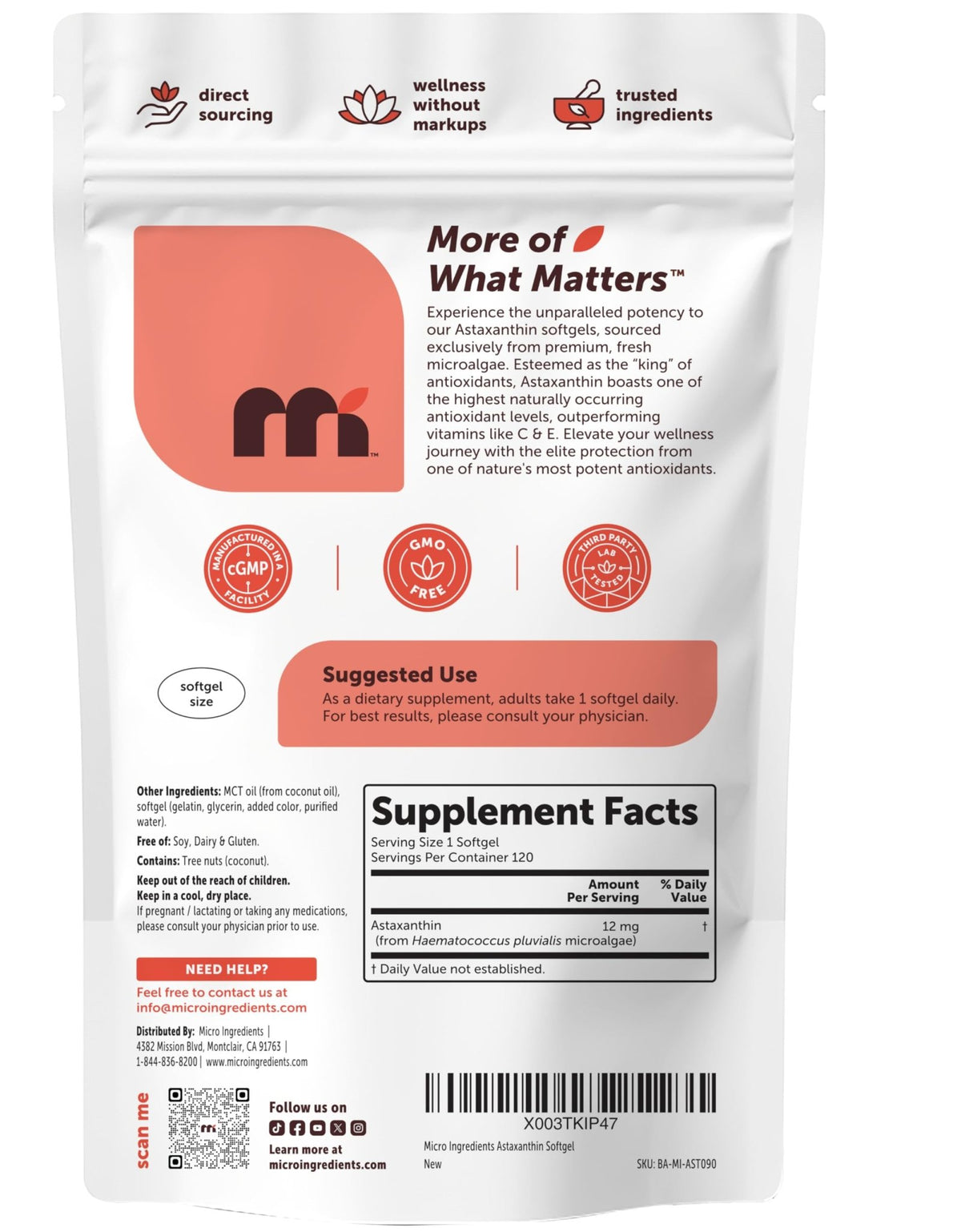 Micro Ingredients Astaxanthin 12mg with MCT Oil, 120 Softgels, 4 Month Supply | Premium Astaxanthin Antioxidant Supplements* | Fresh Microalgae Source - FENGGESTORE20