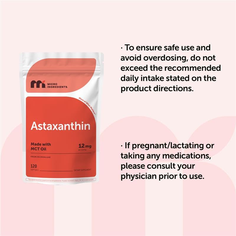 Micro Ingredients Astaxanthin 12mg with MCT Oil, 120 Softgels, 4 Month Supply | Premium Astaxanthin Antioxidant Supplements* | Fresh Microalgae Source - FENGGESTORE20