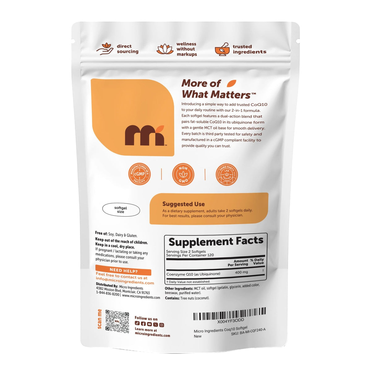 Micro Ingredients CoQ10 400 mg Per Serving, 240 Softgels | Made with Coconut MCT Oil | Coenzyme Q10 (Ubiquinone) | Non-GMO - FENGGESTORE20