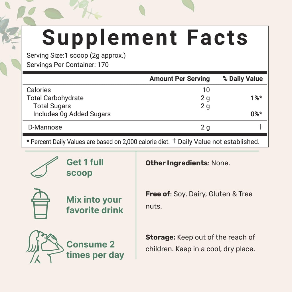 Micro Ingredients D Mannose Powder, Pure Mannose Supplement, Quick Water Soluble, Support Urinary Tract Cleanse & Bladder Health, Premium Mannose - FENGGESTORE20