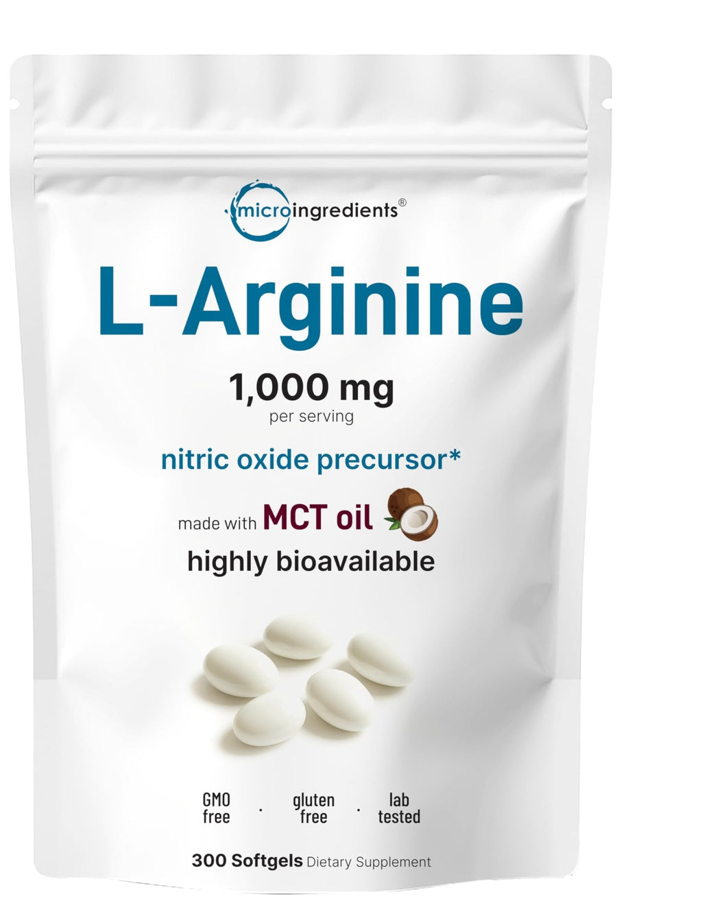 Micro Ingredients L-Arginine 1000mg with MCT Oil, 300 Softgels | Nitric Oxide Precursor* for Men & Women | Extra Strength Amino Acid Formula for Daily Wellness - FENGGESTORE20