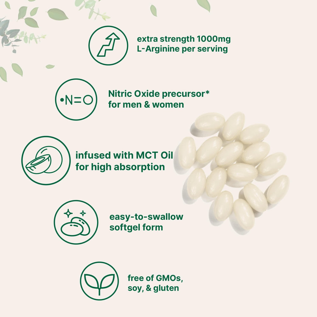 Micro Ingredients L-Arginine 1000mg with MCT Oil, 300 Softgels | Nitric Oxide Precursor* for Men & Women | Extra Strength Amino Acid Formula for Daily Wellness - FENGGESTORE20
