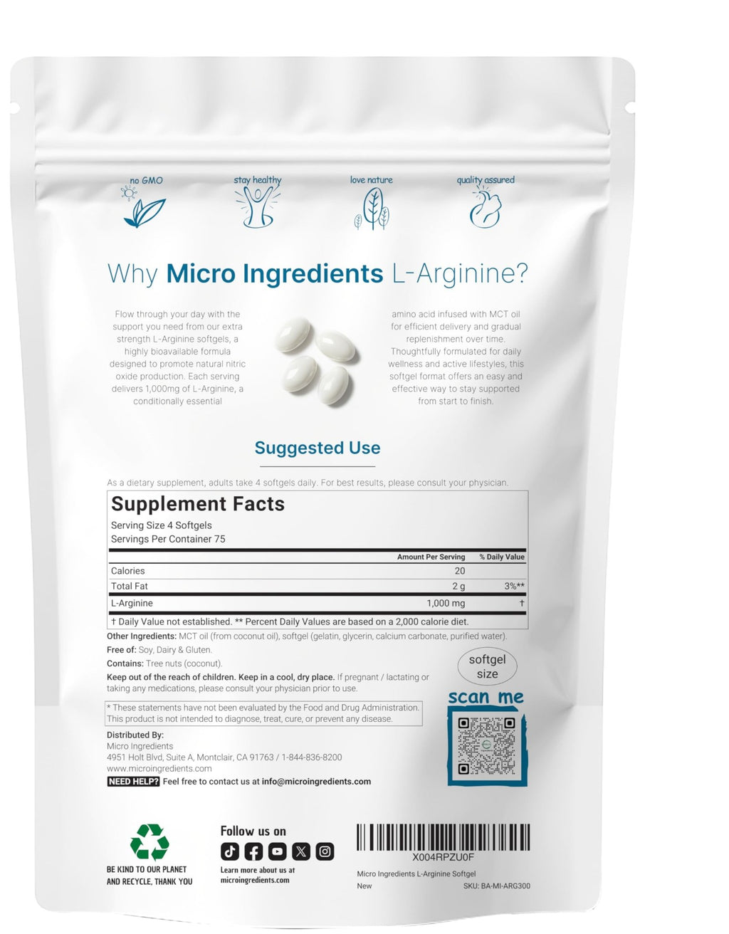 Micro Ingredients L-Arginine 1000mg with MCT Oil, 300 Softgels | Nitric Oxide Precursor* for Men & Women | Extra Strength Amino Acid Formula for Daily Wellness - FENGGESTORE20