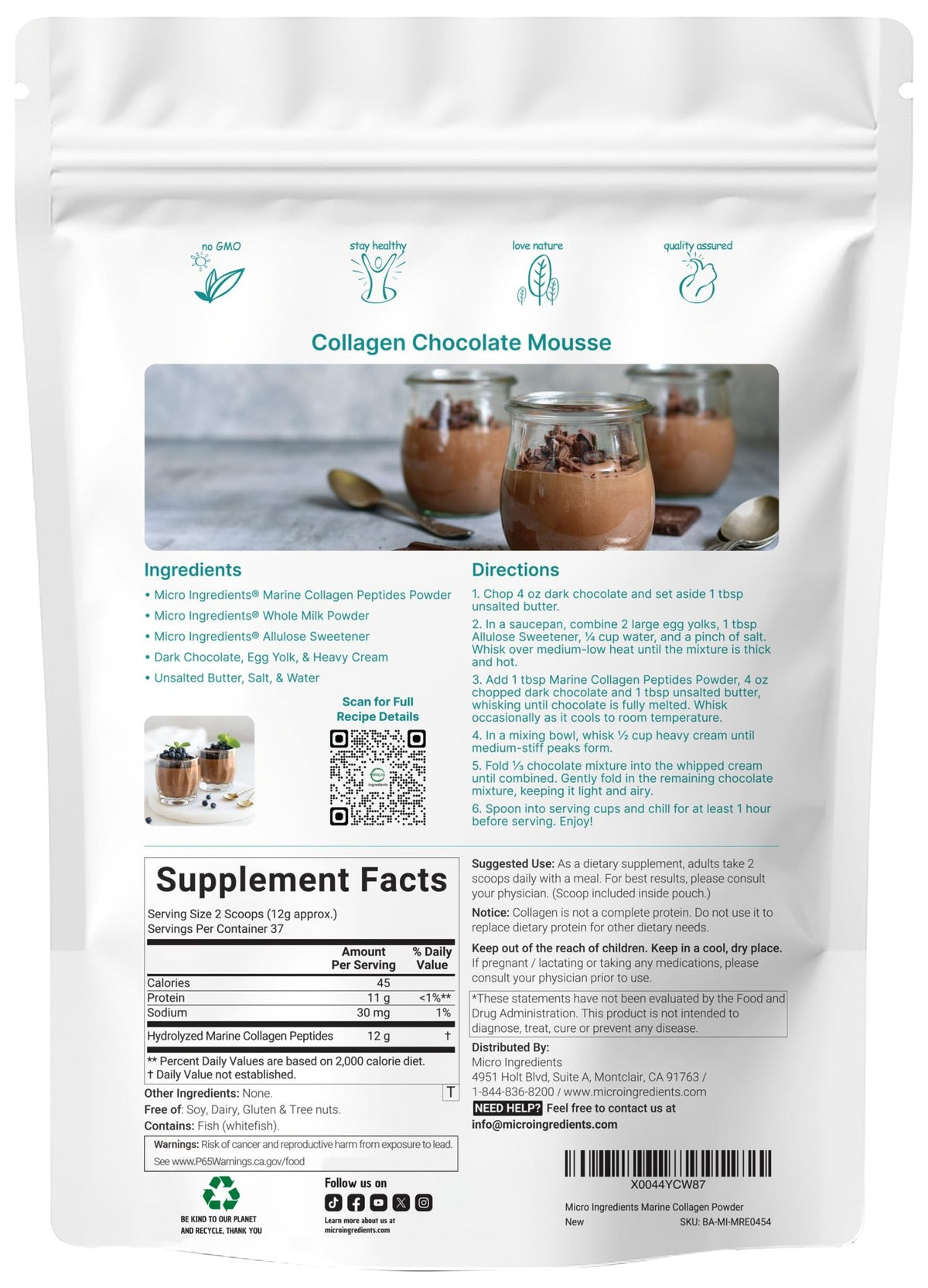 Micro Ingredients Marine Collagen Peptides Powder, 1 lb | Type I Marine Collagen + Natural Protein | Wild-Caught Fish Source - FENGGESTORE20