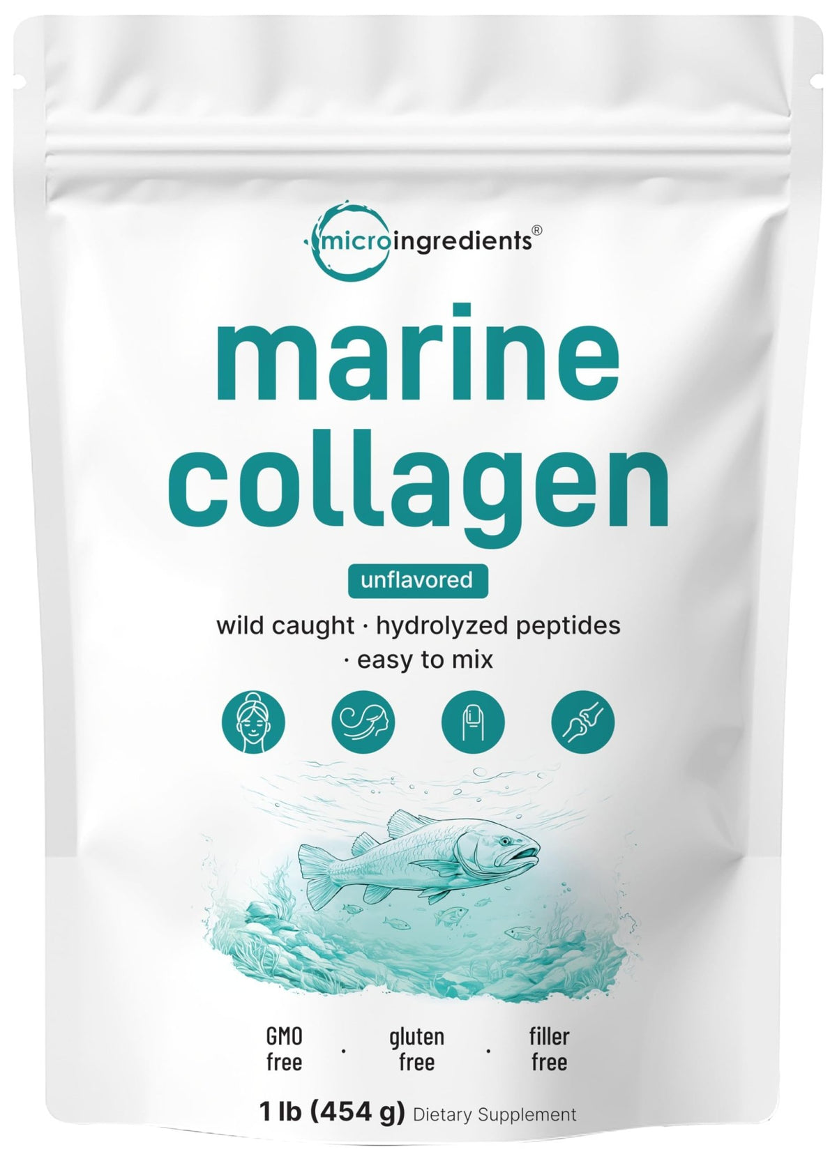 Micro Ingredients Marine Collagen Peptides Powder, 1 lb | Type I Marine Collagen + Natural Protein | Wild-Caught Fish Source - FENGGESTORE20
