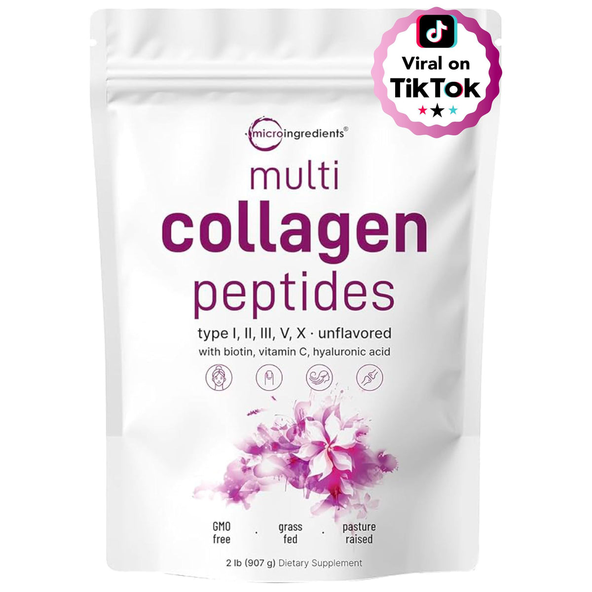 Micro Ingredients Multi Collagen Peptides Powder, 2lb – Hydrolyzed Type I,II,III,V,X with Biotin, Hyaluronic Acid, Vitamin C – Unflavored Collagen for Women & Men - FENGGESTORE20