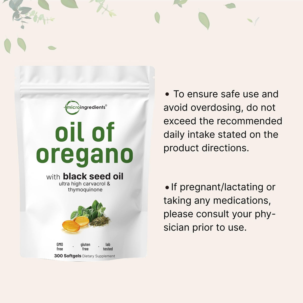 Micro Ingredients Oil of Oregano Softgels, 300 Count | 2 in 1 Formulated | 4X Strength Carvacrol & Thymoquinone | Plant Based, Non-GMO - FENGGESTORE20
