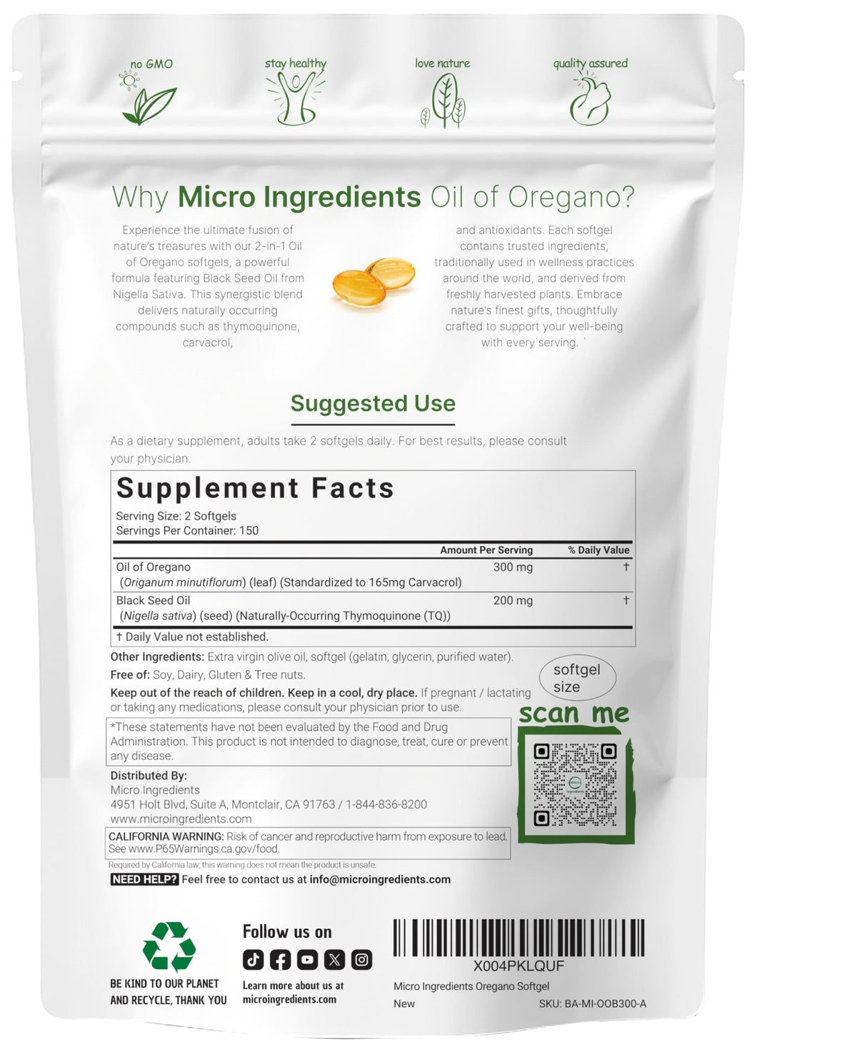 Micro Ingredients Oil of Oregano Softgels, 300 Count | 2 in 1 Formulated | 4X Strength Carvacrol & Thymoquinone | Plant Based, Non-GMO - FENGGESTORE20