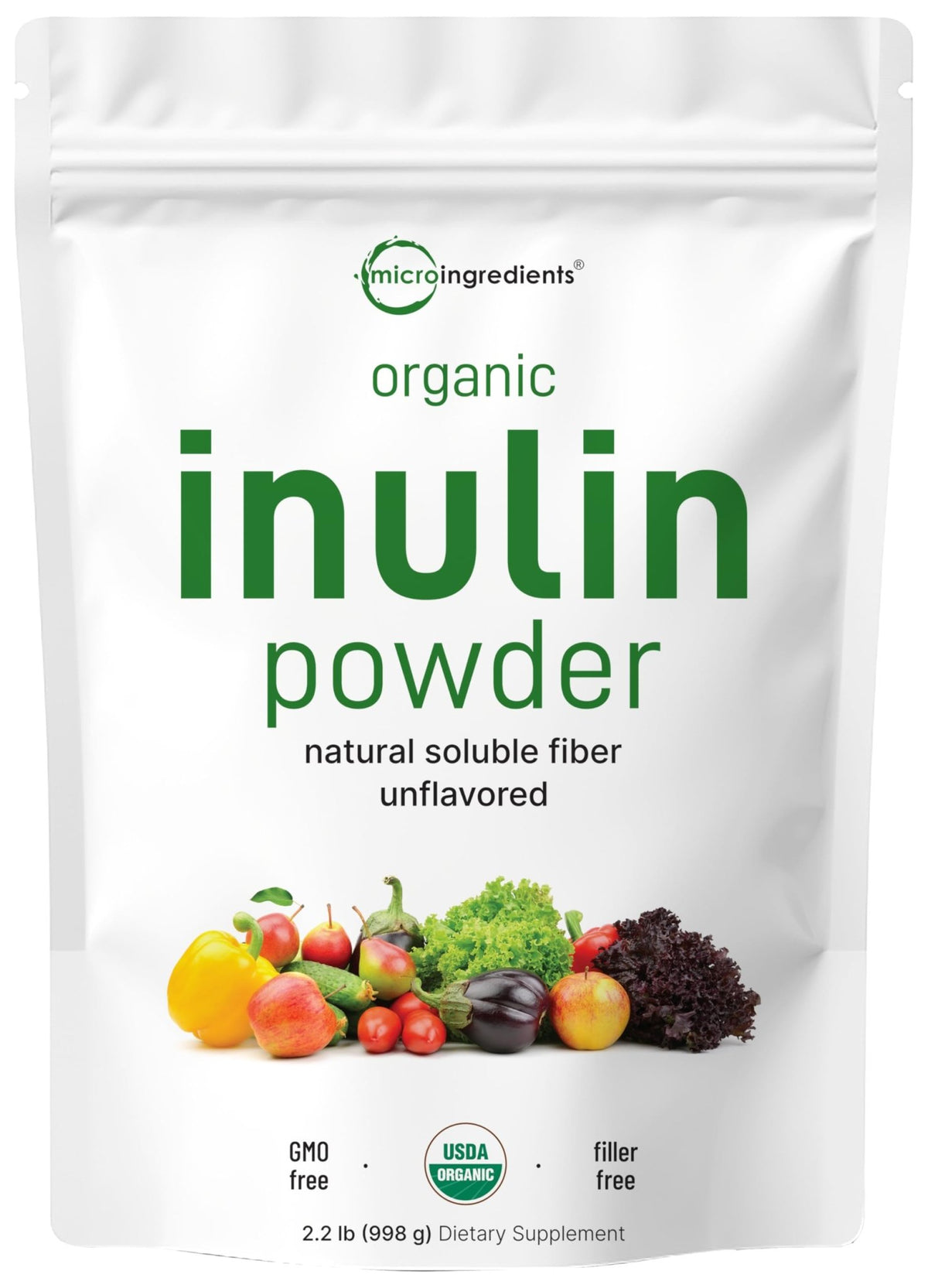 Micro Ingredients Organic Inulin FOS Fiber Powder, 2.2 lbs | Quick Water-Soluble Prebiotic | Natural Fiber for Smoothies & Drinks | Vegan Friendly, Dissolves Clear - FENGGESTORE20