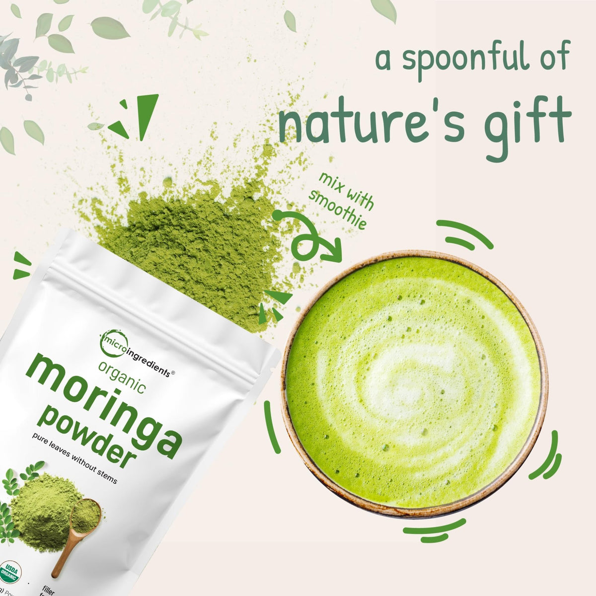 Micro Ingredients Organic Moringa Oleifera Leaf Powder, 2 Pound | Rich in Antioxidants & Immune Vitamins | Pure Leaves Without Stems | - FENGGESTORE20