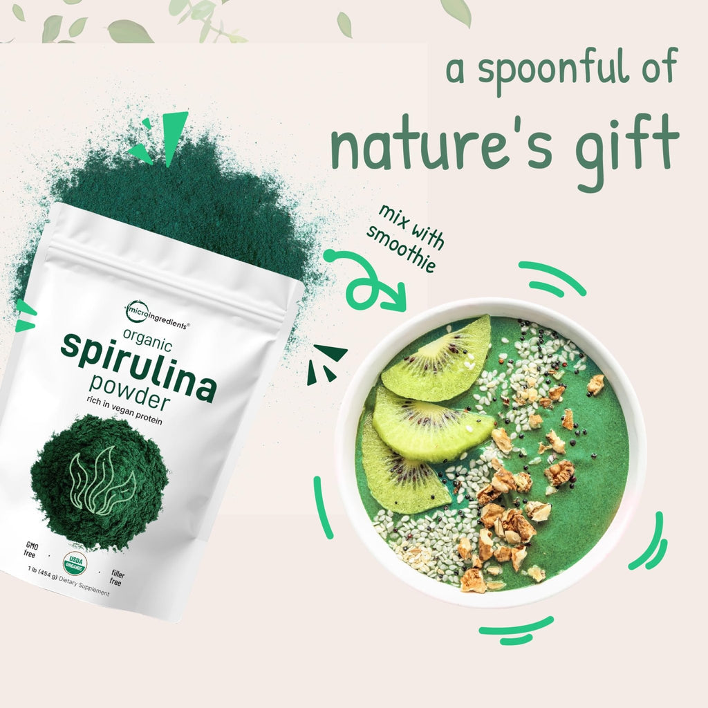 Micro Ingredients Organic Spirulina Powder, 1lb | Blue-Green Algae, Rich in Vegan Protein, Vitamins & Minerals | Source of Natural Chlorophyll & Enzymes - FENGGESTORE20