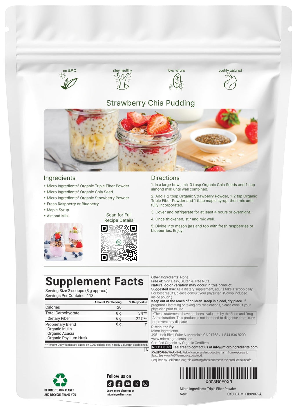 Micro Ingredients Organic Triple Fiber Powder, 2lb | Natural Prebiotic to Support Digestive & Gut Health - FENGGESTORE20