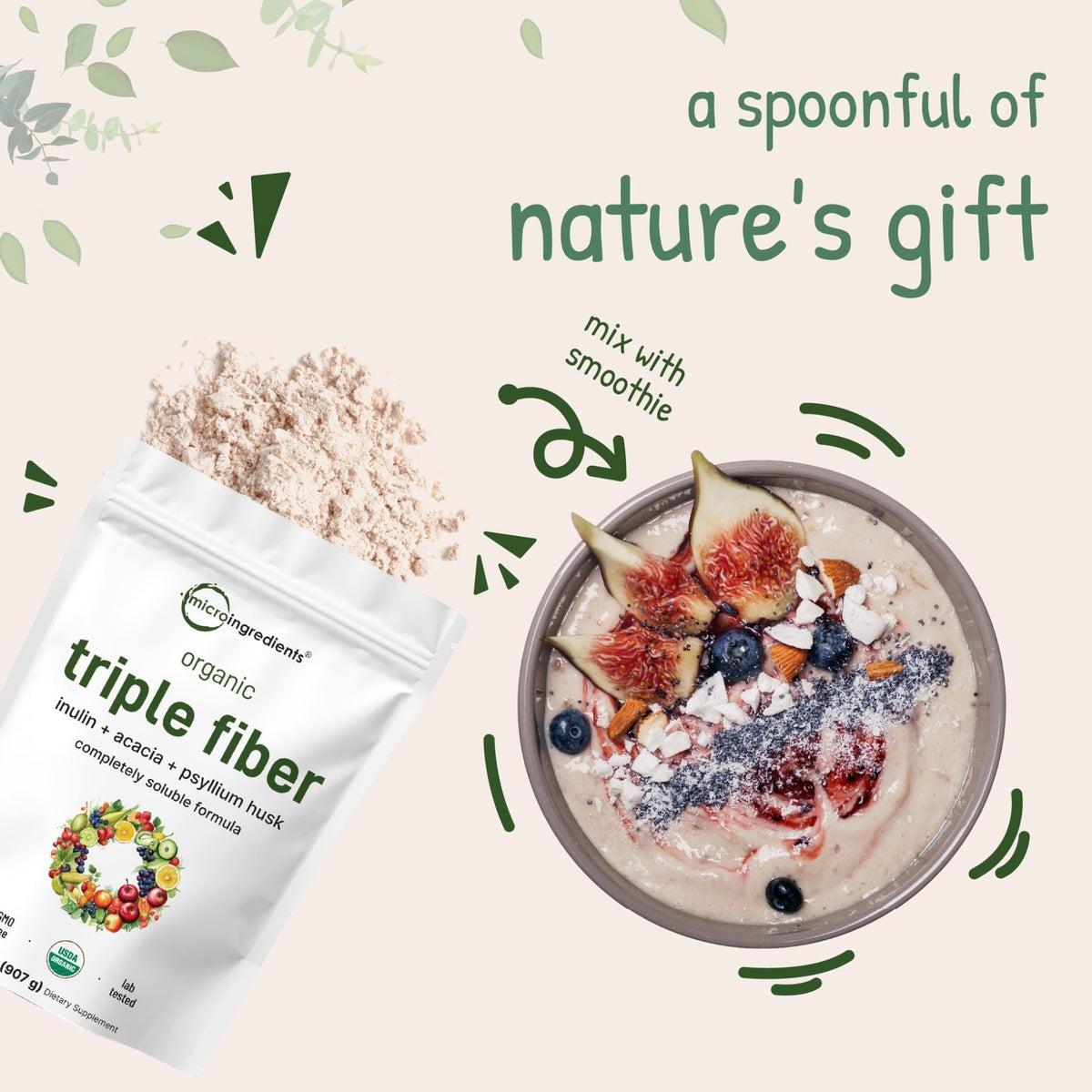 Micro Ingredients Organic Triple Fiber Powder, 2lb | Natural Prebiotic to Support Digestive & Gut Health - FENGGESTORE20