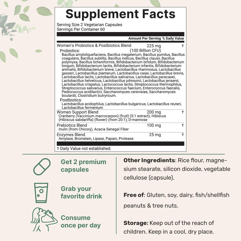 Micro Ingredients Probiotics for Women 100 Billion CFU with Prebiotics, 120 Veggie Capsules | pH Balance, Urinary Tract, Vaginal & Gut Health Support* - FENGGESTORE20