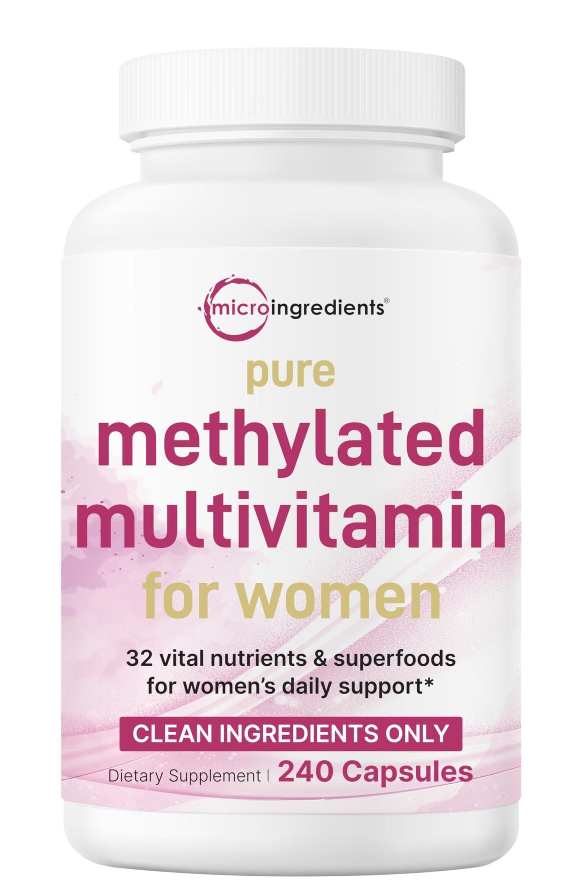 Micro Ingredients Pure Methylated Multivitamin for Women, 240 Capsules | 32-in-1 Formula with Vitamin B, C, D + Iron, Methylfolate & More - FENGGESTORE20