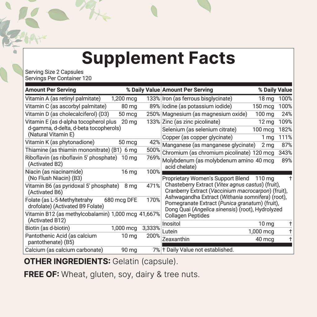 Micro Ingredients Pure Methylated Multivitamin for Women, 240 Capsules | 32-in-1 Formula with Vitamin B, C, D + Iron, Methylfolate & More - FENGGESTORE20