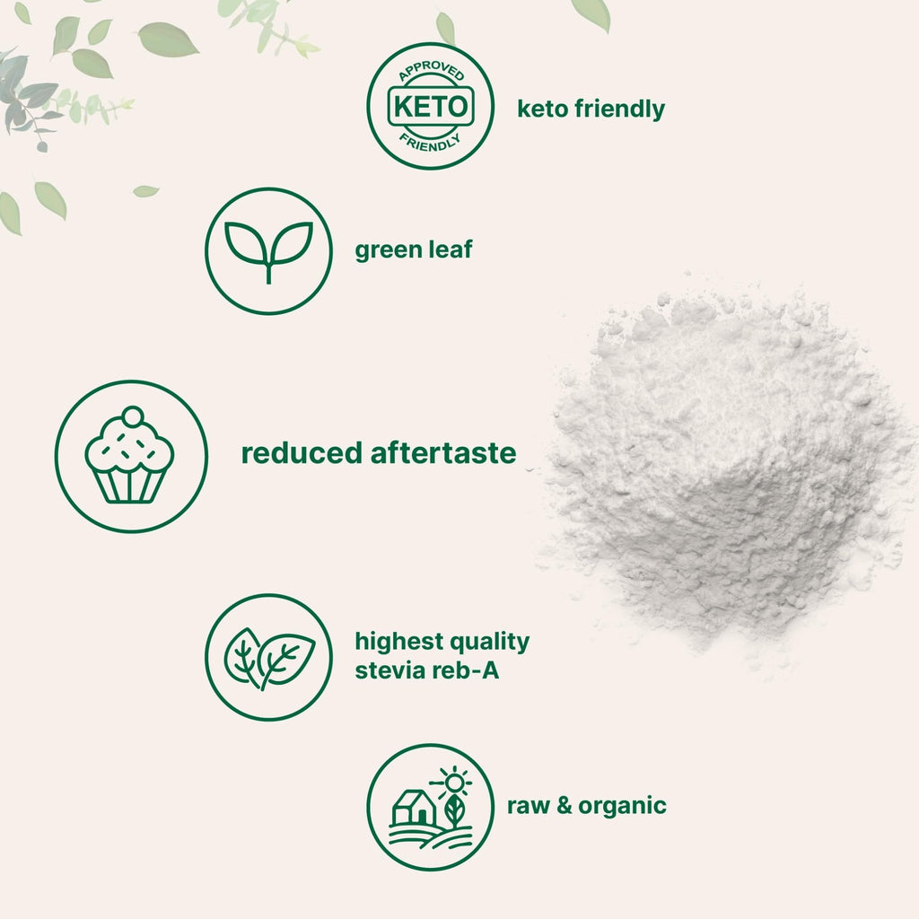 Micro Ingredients Pure Organic Stevia Powder, 8 Ounces, 1418 Serving, Highest Grade Stevia Green Leaf Extract Reb-A, Reduced Bitter Aftertaste, 0 Calorie, Natural Sweetener - FENGGESTORE20