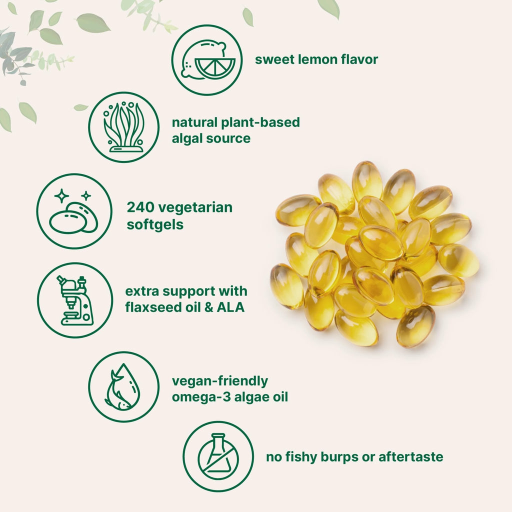 Micro Ingredients Vegan Omega 3 Algae Oil, 240 Veggie Softgels | Fish Oil Alternative | DHA 500mg & DPA 100mg | Carrageenan Free | Plant-Based Omega 3 - FENGGESTORE20