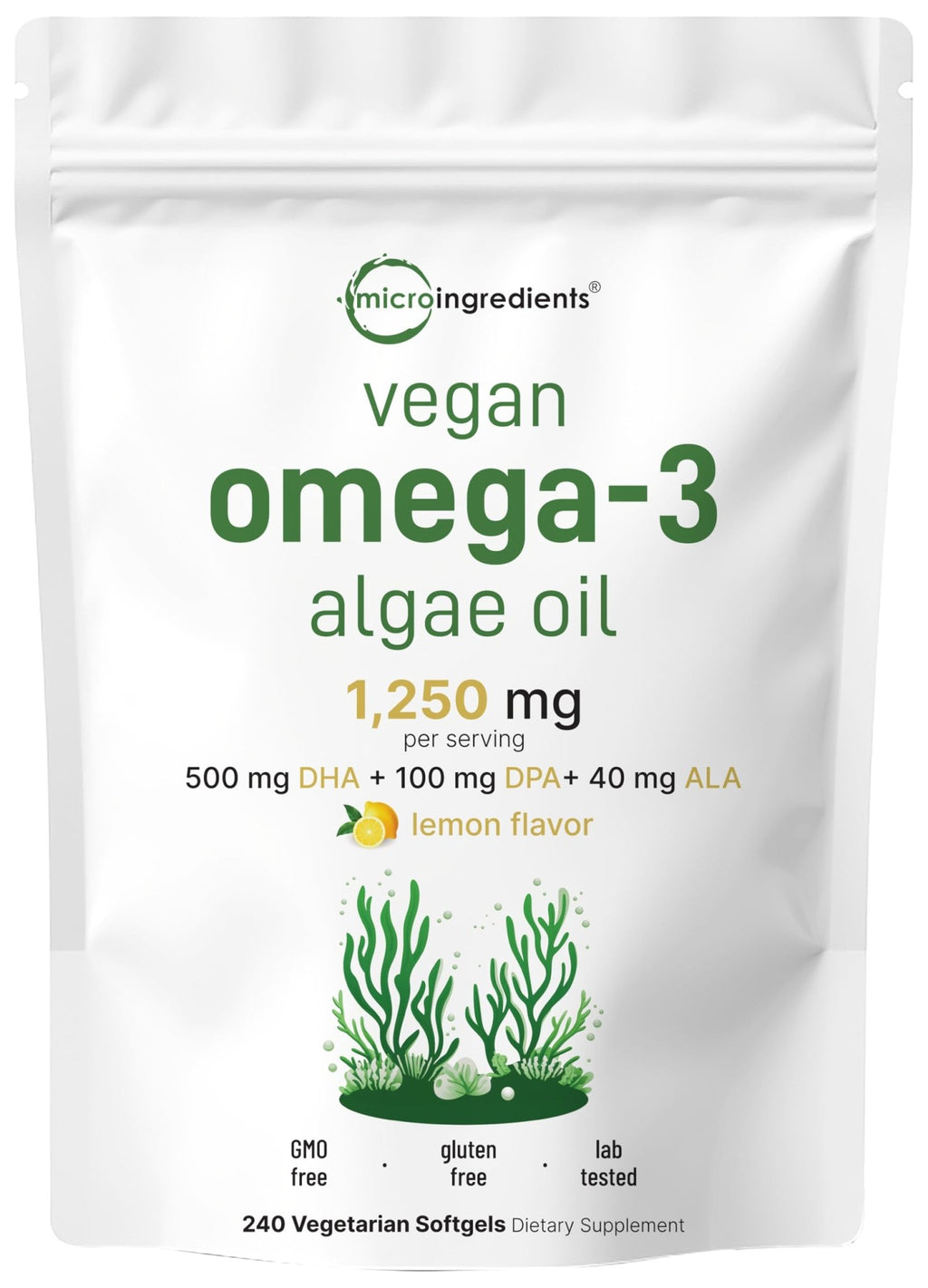 Micro Ingredients Vegan Omega 3 Algae Oil, 240 Veggie Softgels | Fish Oil Alternative | DHA 500mg & DPA 100mg | Carrageenan Free | Plant-Based Omega 3 - FENGGESTORE20