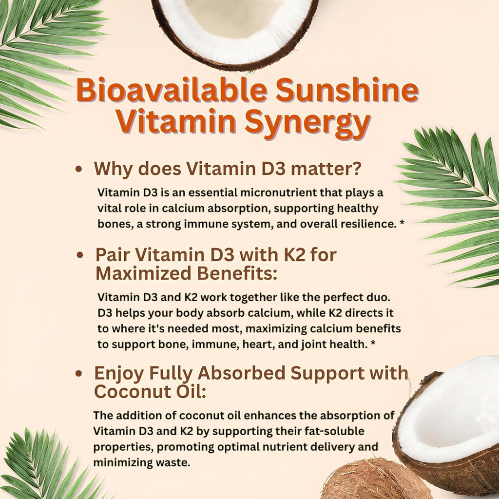 Micro Ingredients Vitamin D3 10,000 IU + K2 MK-7 200 mcg, 300 Softgels with Virgin Coconut Oil | 2-in-1 Vitamins D & K Complex - FENGGESTORE20