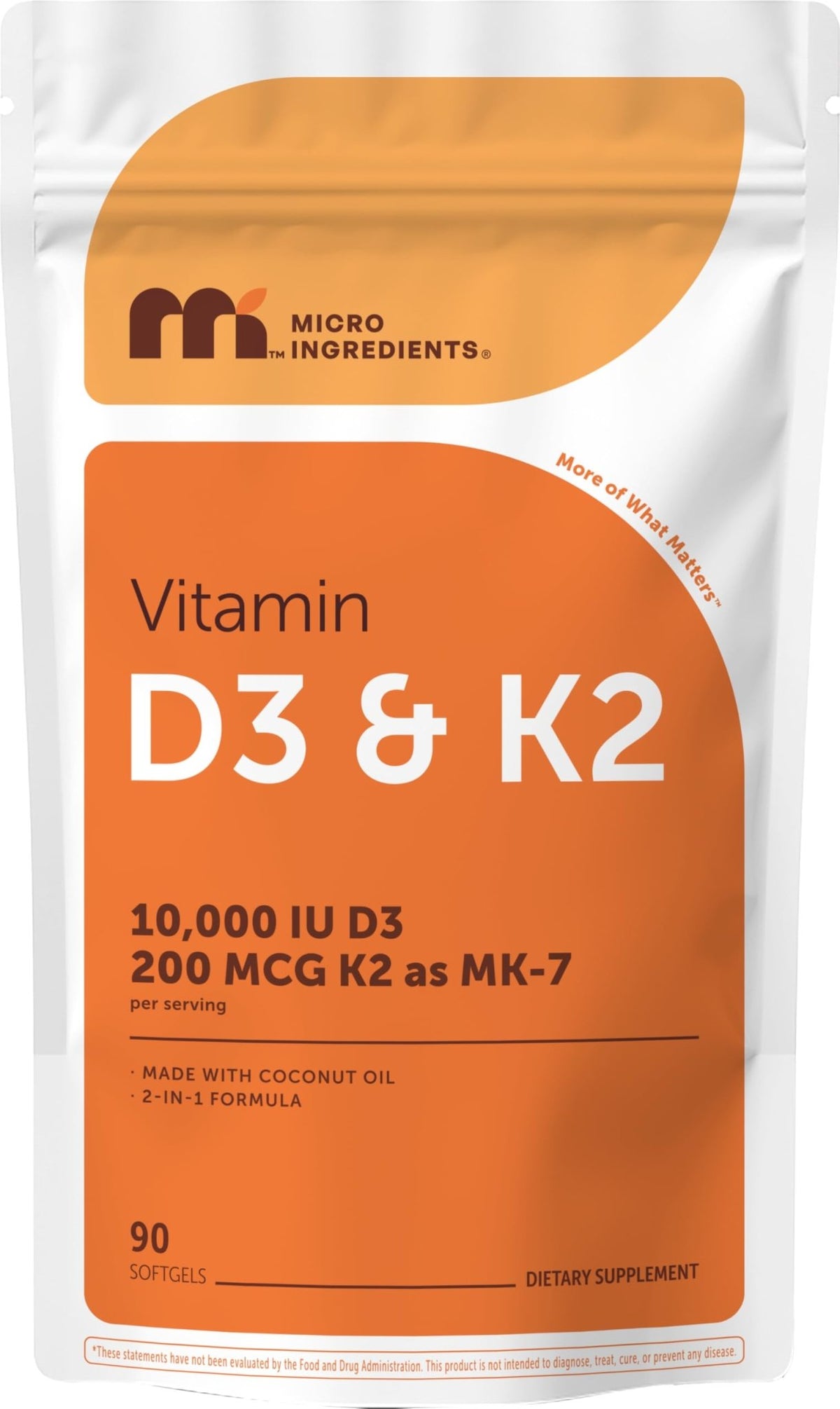 Micro Ingredients Vitamin D3 10,000 IU + K2 MK-7 200 mcg Per Serving, 90 Softgels | Extra Strength* 2-in-1 D3 K2 Supplement - FENGGESTORE20