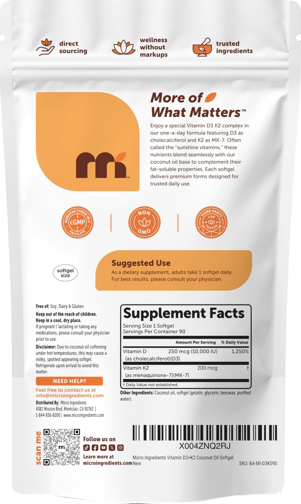 Micro Ingredients Vitamin D3 10,000 IU + K2 MK-7 200 mcg Per Serving, 90 Softgels | Extra Strength* 2-in-1 D3 K2 Supplement - FENGGESTORE20