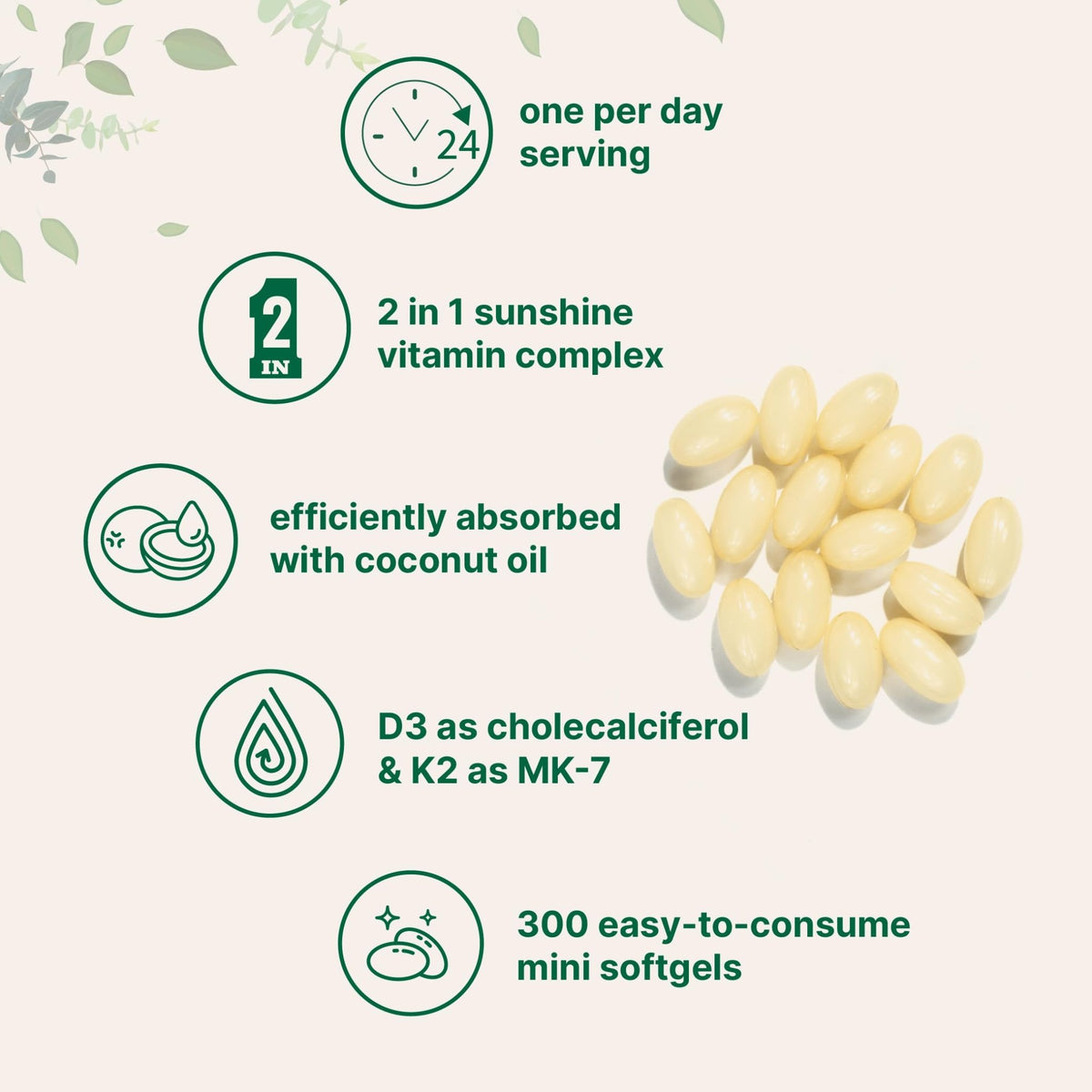 Micro Ingredients Vitamin D3 2,000 IU + K2 MK-7 50 mcg, 300 Softgels | Virgin Coconut Oil | 2-in-1 Support | Easy to Swallow, Non-GMO - FENGGESTORE20