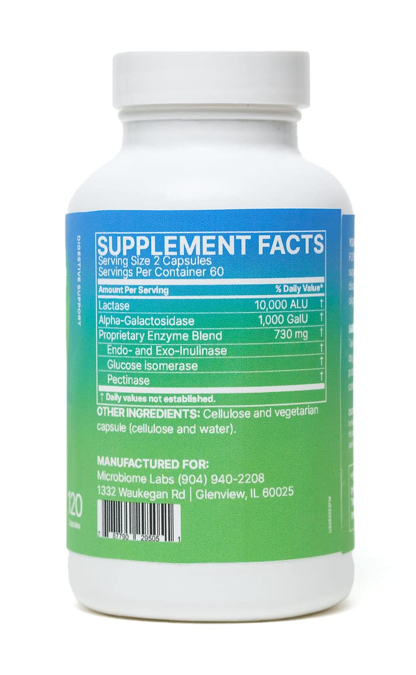 Microbiome Labs FODMATE Digestive Enzymes for Women & Men - Digestive Support for Low FODMAP Protocols & Occasional Bloating, Gas & Stomach Relief (120 Capsules) - FENGGESTORE20
