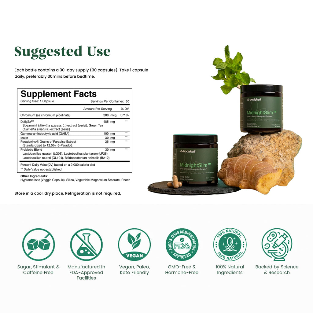 MidnightSlim™ | Advanced Nighttime Weight | Maximum Strength Metabolism Support, Digestive Health, Peaceful Sleep | Premium Probiotic Complex | 30 Capsules - FENGGESTORE20