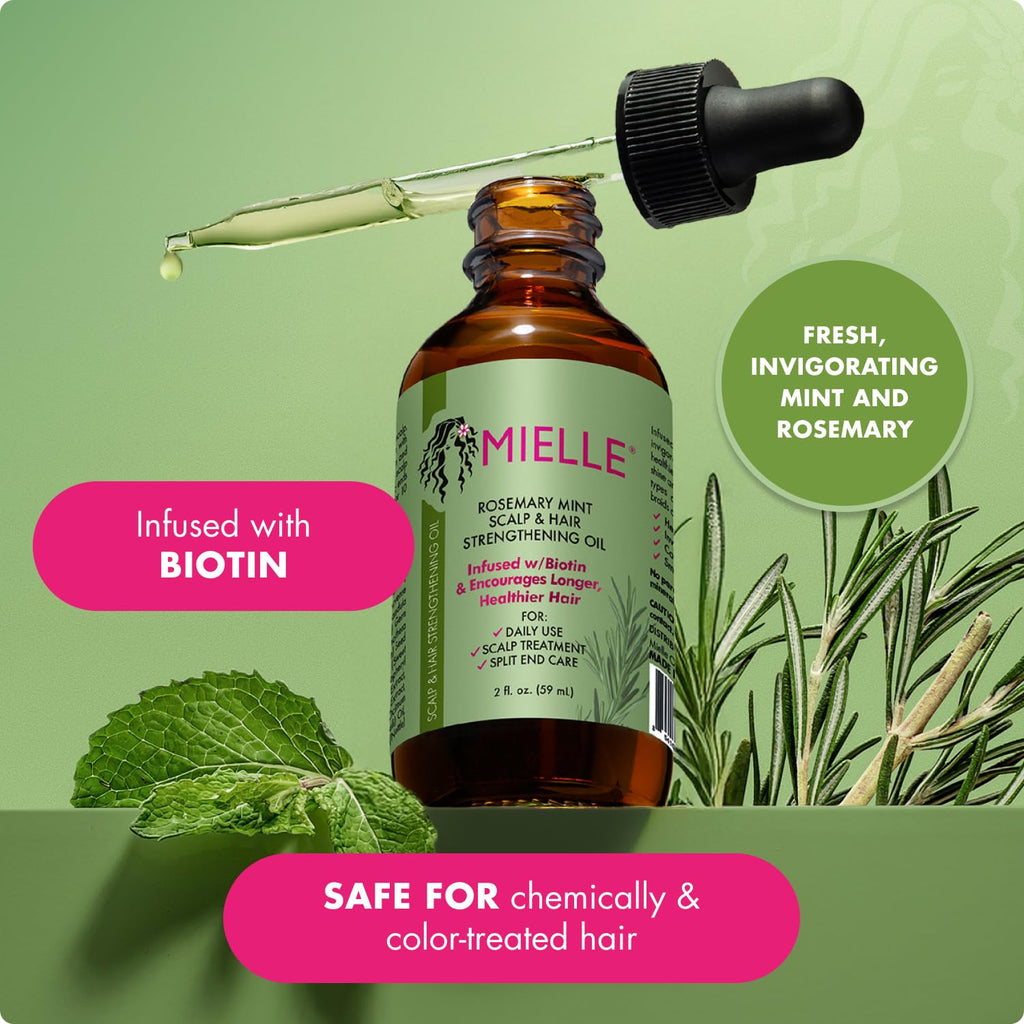 Mielle Organics Rosemary & Mint Hair Oil - Strengthening Biotin Oil Infused Frizzy & Damaged Hair Care - Split Ends & Dry Scalp Treatment - FENGGESTORE20