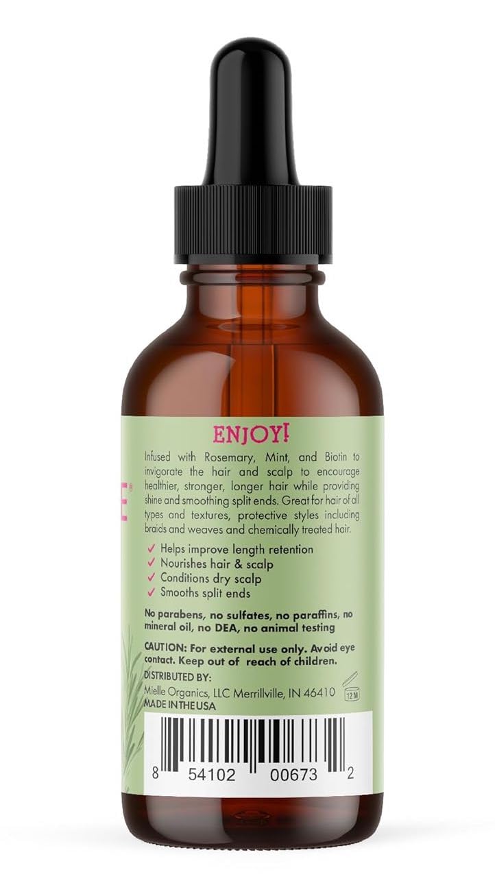 Mielle Organics Rosemary & Mint Hair Oil - Strengthening Biotin Oil Infused Frizzy & Damaged Hair Care - Split Ends & Dry Scalp Treatment - FENGGESTORE20