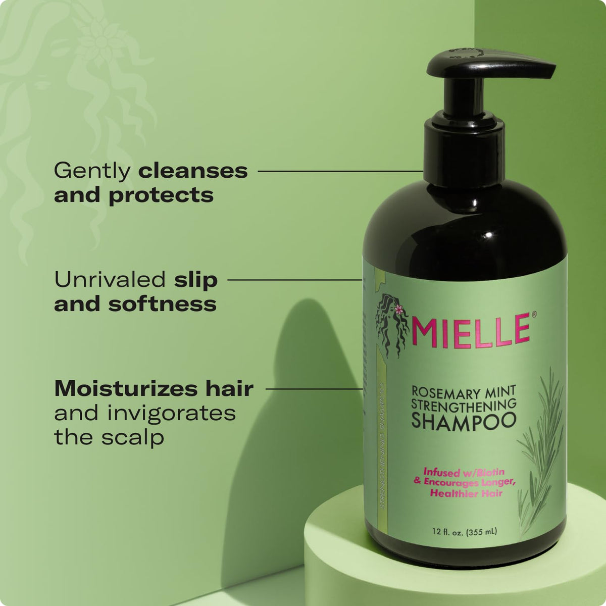 Mielle Organics Rosemary Mint Hair Strengthening Biotin Shampoo - Moisturizing Hair Shampoo for Women and Men to Gently Cleanse, Repair & Protect Strands (12 oz) - FENGGESTORE20
